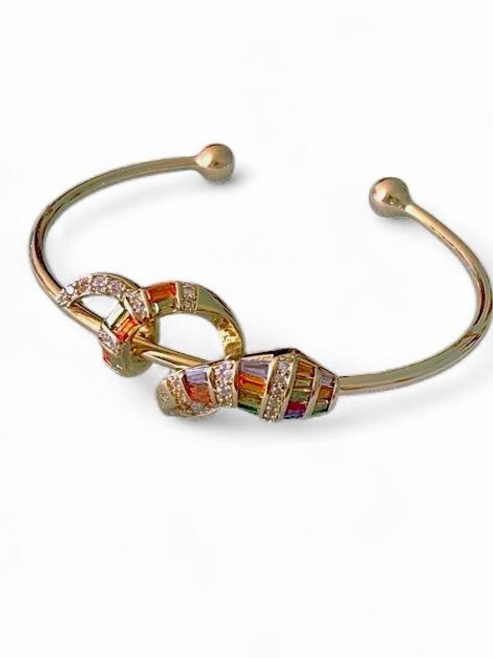Gold-Tone Multicolor Crystal Knot Open Cuff Bracelet
